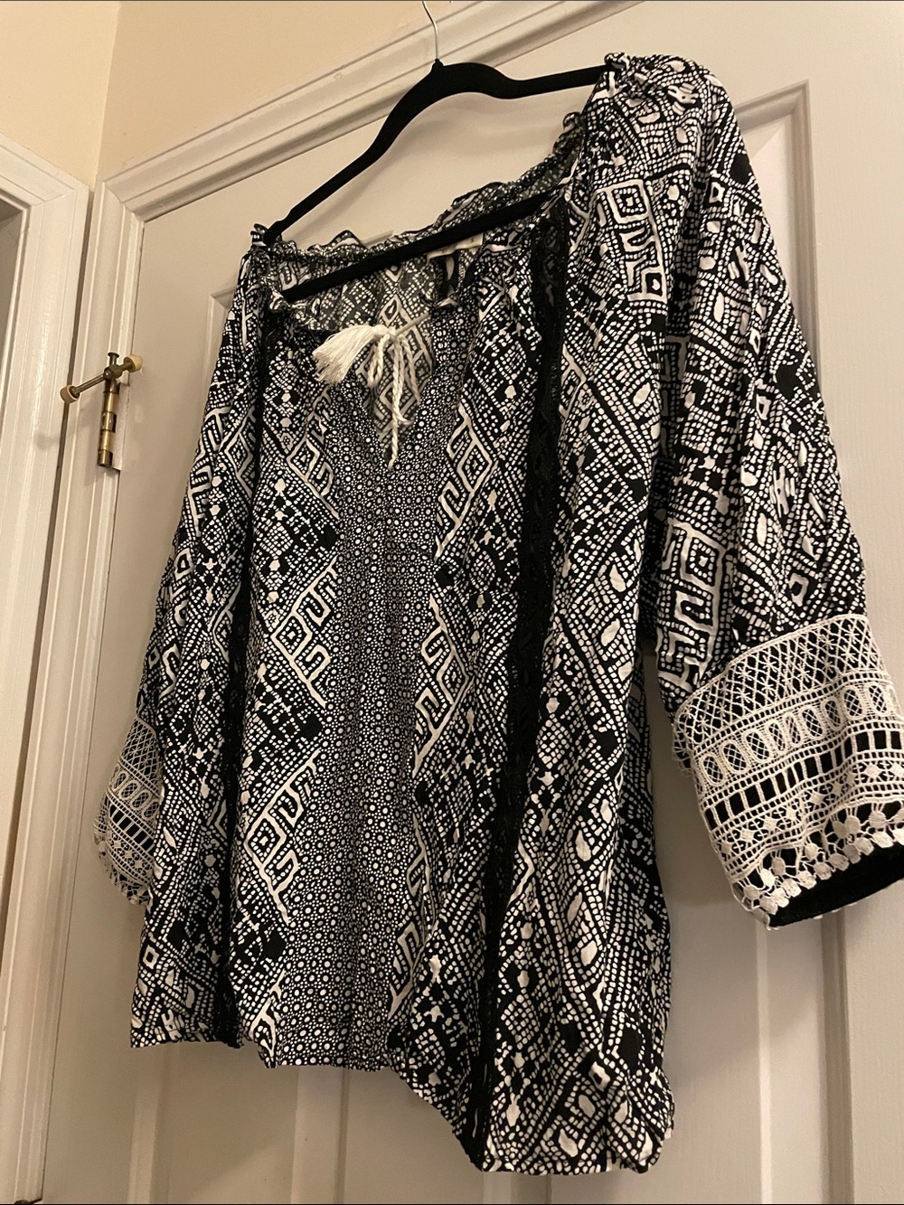hazel Black & White Geometric Boho Tunic S